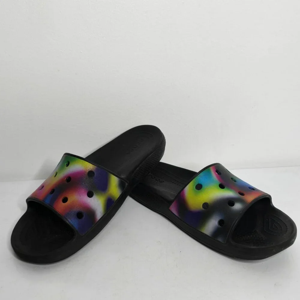 CROCS Classic‎ Slide Sandals Mens 10 / Womens 12 Tie Dye Multicolor Black Iconic